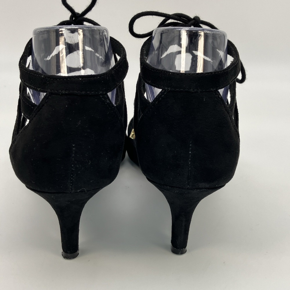 Fioni Lace Up Pointed Toe Heel Pumps 9 Black Gothic Office Siren Gothic Glamor - Picture 12 of 12
